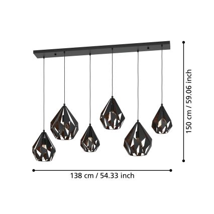 Eglo - Loftlampe med wire 6xE27/40W/230V