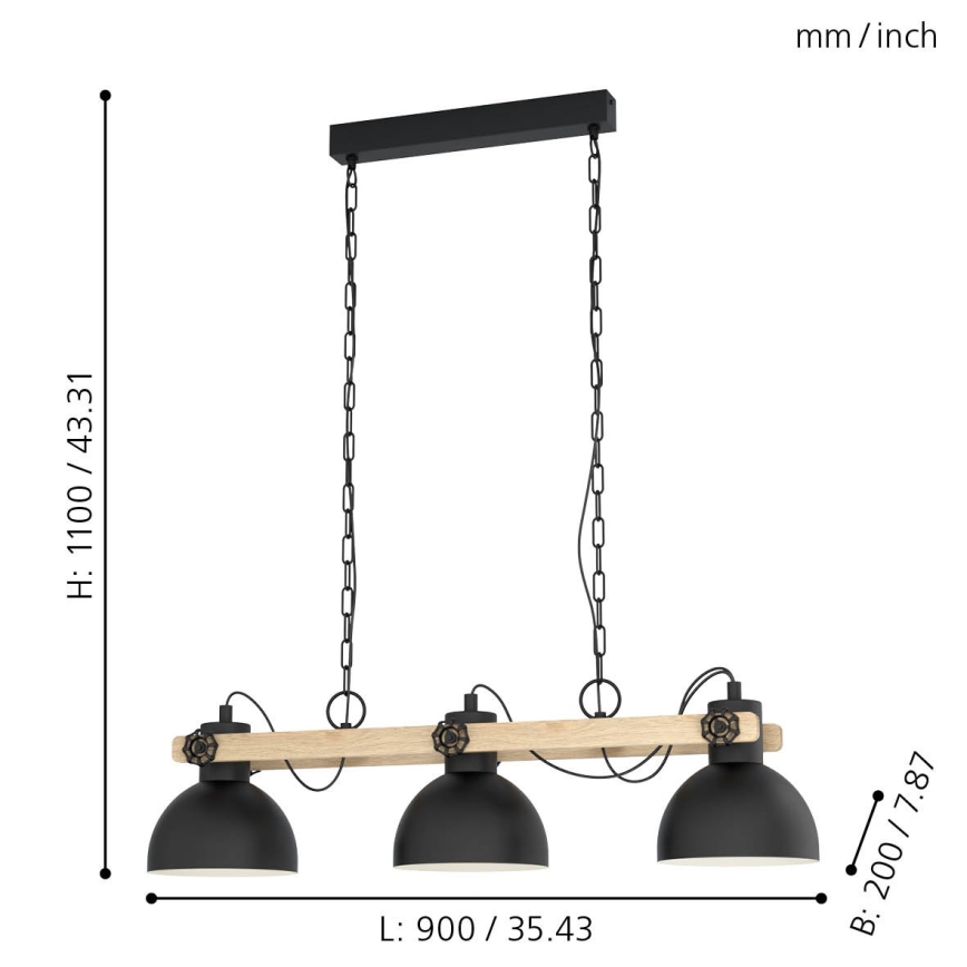 Eglo - Pendel med kædeophæng 3xE27/28W/230V - FSC certificeret