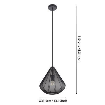 Eglo - Pendel 1xE27/40W/230V diameter 33,5 cm sort
