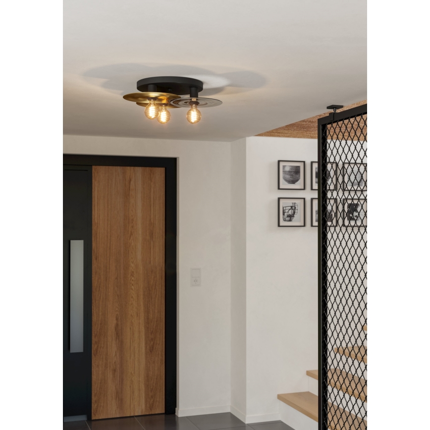 Eglo - Loftlampe 3xE27/40W/230V guldfarvet/sort