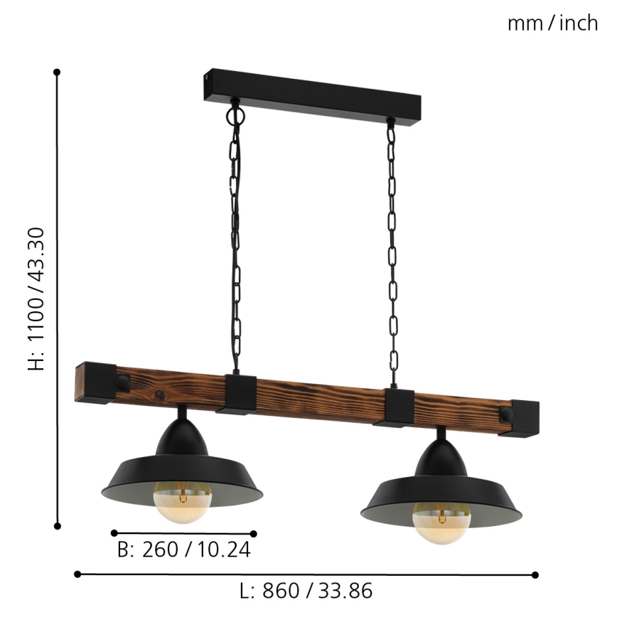 Eglo - Pendel med kædeophæng 2xE27/60W/230V - FSC certificeret