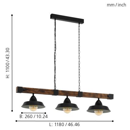 Eglo - Pendel med kædeophæng 3xE27/60W/230V - FSC certificeret