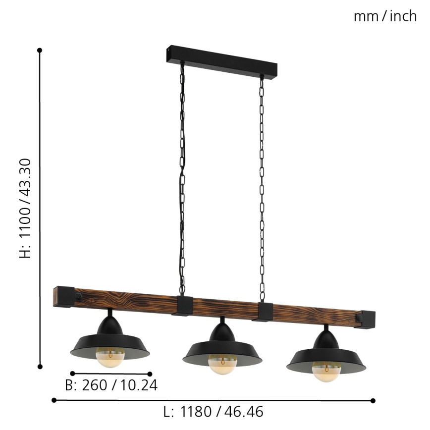 Eglo - Pendel med kædeophæng 3xE27/60W/230V - FSC certificeret