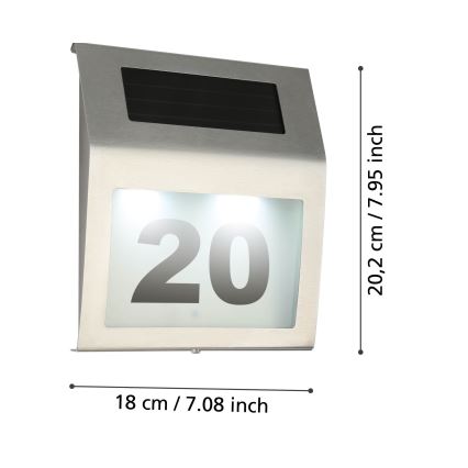 Eglo 48875 - Soldrevet LED husnummer LED/1,2W/1,2V 300 mAh IP44 mat krom