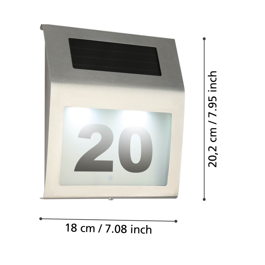 Eglo 48875 - Soldrevet LED husnummer LED/1,2W/1,2V 300 mAh IP44 mat krom