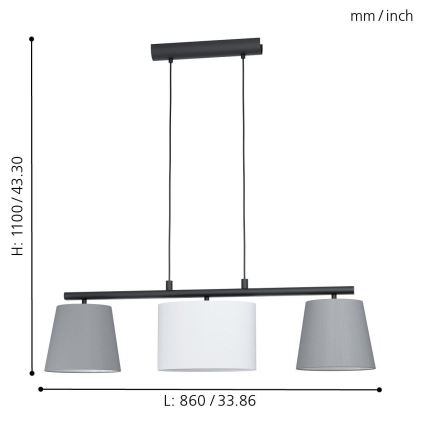 Eglo 55207 - LED-pendel med wireophæng ALMEIDA 3xE14/25W/230V grå