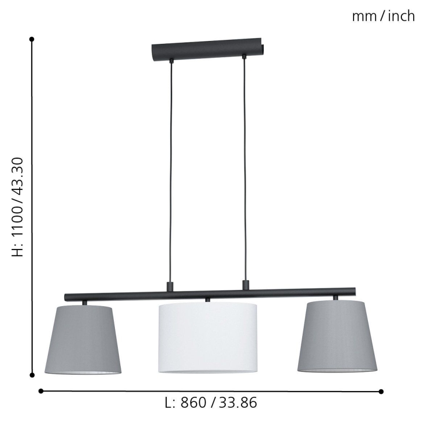 Eglo 55207 - LED-pendel med wireophæng ALMEIDA 3xE14/25W/230V grå