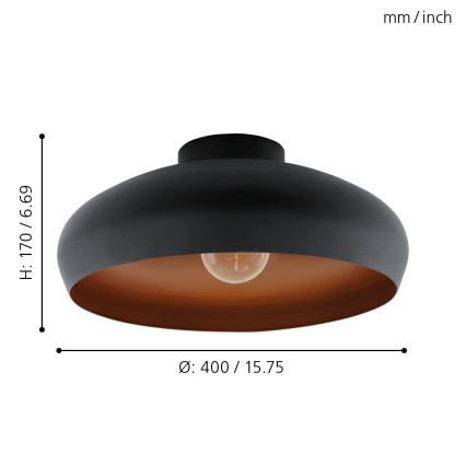 Eglo 55248 - Loftlampe MOGANO 1xE27/60W/230V sort