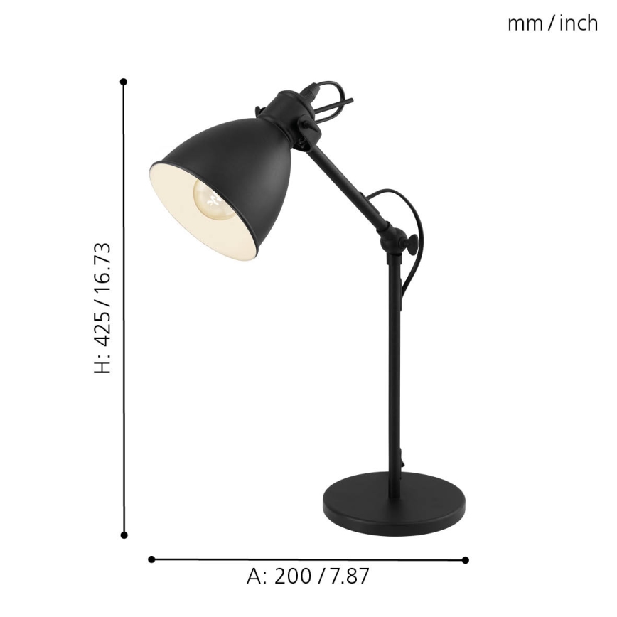 Eglo 55251 - Bordlampe PRIDDY 1xE27/40W/230V sort