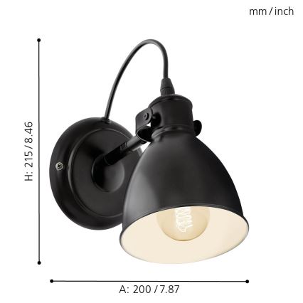Eglo 55261 - Væglampe PRIDDY 1xE27/40W/230V sort
