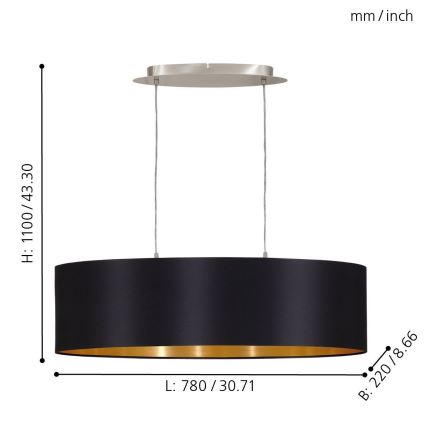 Eglo 55266 - Pendel MASERLO 2xE27/60W/230V sort