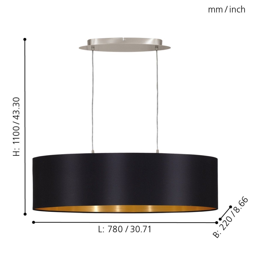 Eglo 55266 - Pendel MASERLO 2xE27/60W/230V sort