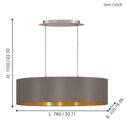Eglo 55271 - Pendel MASERLO 2xE27/60W/230V brun