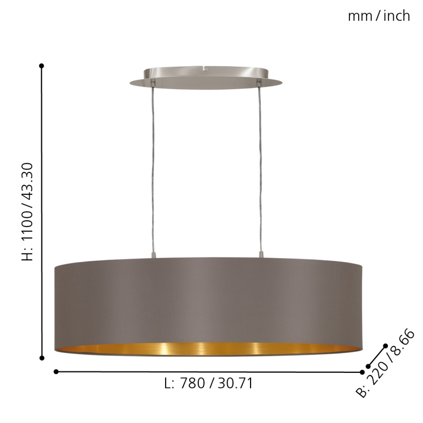 Eglo 55271 - Pendel MASERLO 2xE27/60W/230V brun