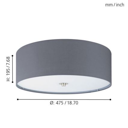 Eglo 55277 - Loftlampe PASTERI 3xE27/25W/230V Ø 47,5 cm grå
