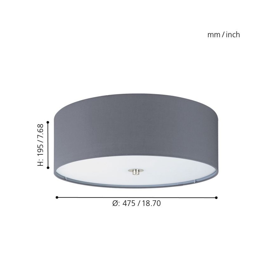 Eglo 55277 - Loftlampe PASTERI 3xE27/25W/230V Ø 47,5 cm grå