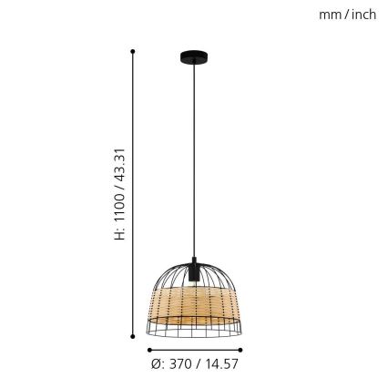 Eglo 55709 - Pendel ANWICK 1xE27/40W/230V Rattan
