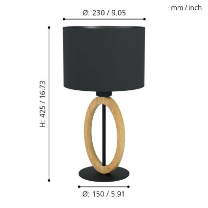 Eglo 56165 - Bordlampe BASILDON 1xE27/40W/230V sort/brun