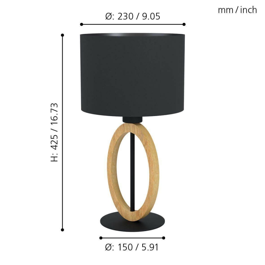 Eglo 56165 - Bordlampe BASILDON 1xE27/40W/230V sort/brun