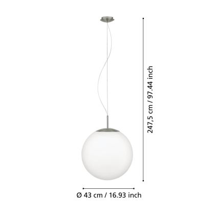 Eglo 63271 - Pendel på wire PIEDALE 1xE27/60W/230V Ø 43 cm mat krom