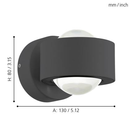 Eglo 64496 - LED-væglampe ONO PRO 2xLED/2,5W/230V antracit