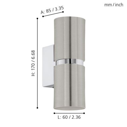 Eglo 64794 - LED væglampe PASSA PRO 2xGU10/3,3W/230V 3000K mat krom