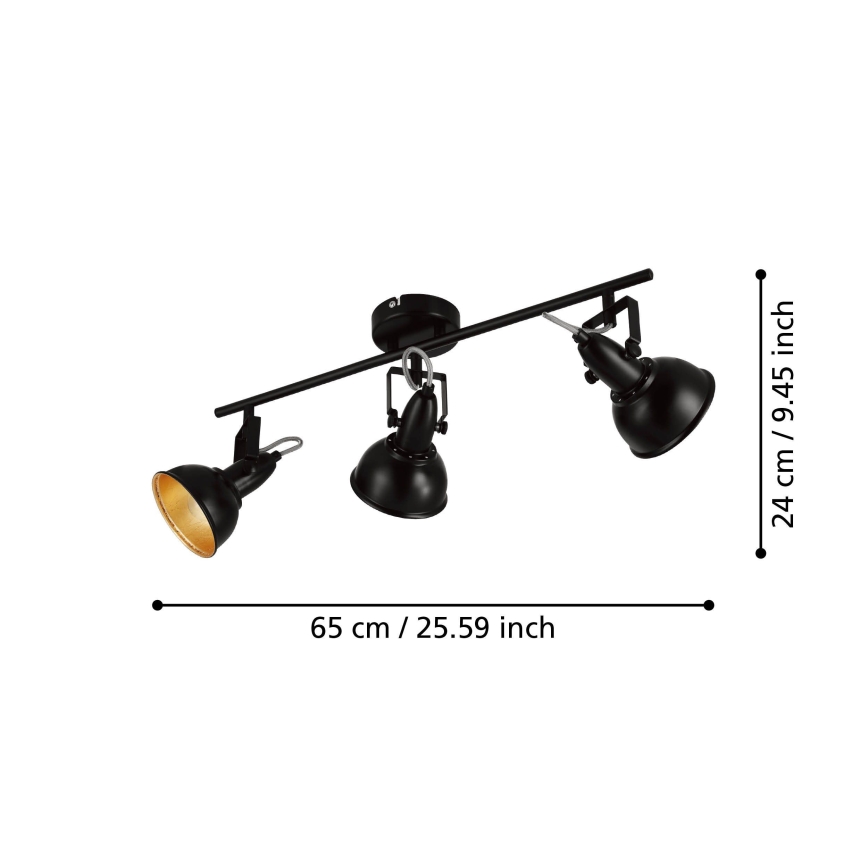 Eglo 75513 - Spotarmatur THORNTON 3xE14/28W/230V sort/guld