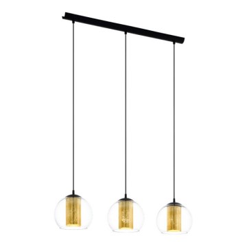 Eglo 79461 - BOLSANO pendel med stålwire, 3xE27/28W/230V, guld/sort