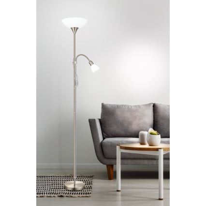EGLO - Gulvlampe 1xE27/60W + 1xE14/25W mat krom