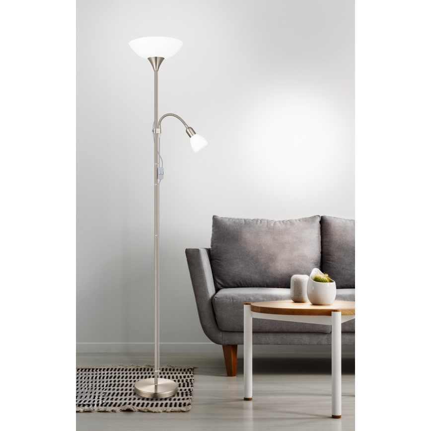 EGLO - Gulvlampe 1xE27/60W + 1xE14/25W mat krom