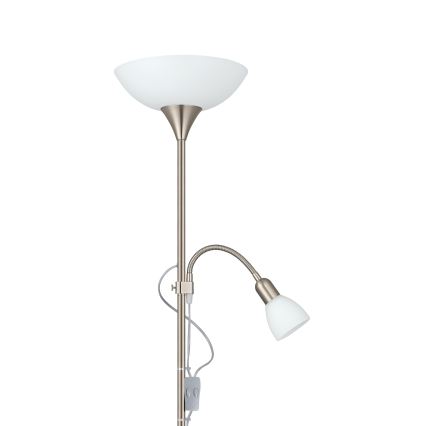 EGLO - Gulvlampe 1xE27/60W + 1xE14/25W mat krom
