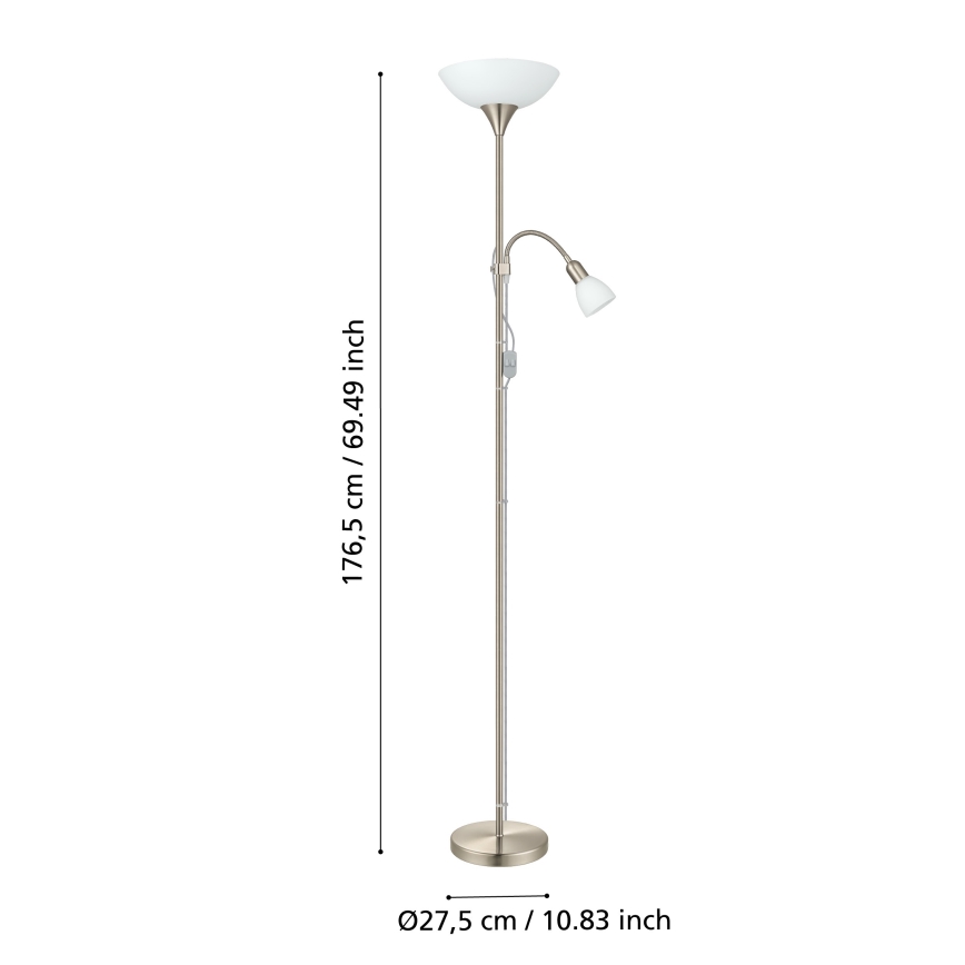 EGLO - Gulvlampe 1xE27/60W + 1xE14/25W mat krom