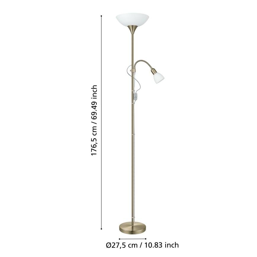 EGLO - Gulvlampe 1xE27/60W + 1xE14/25W messing