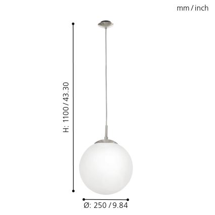 EGLO - Pendel 1xE27/60W/230V diameter 25 cm hvid