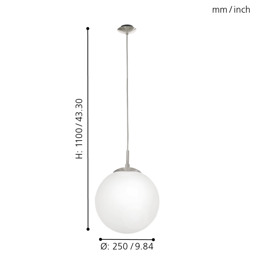 EGLO - Pendel 1xE27/60W/230V diameter 25 cm hvid