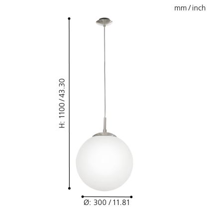 EGLO - Pendel 1xE27/60W/230V diameter 30 cm hvid