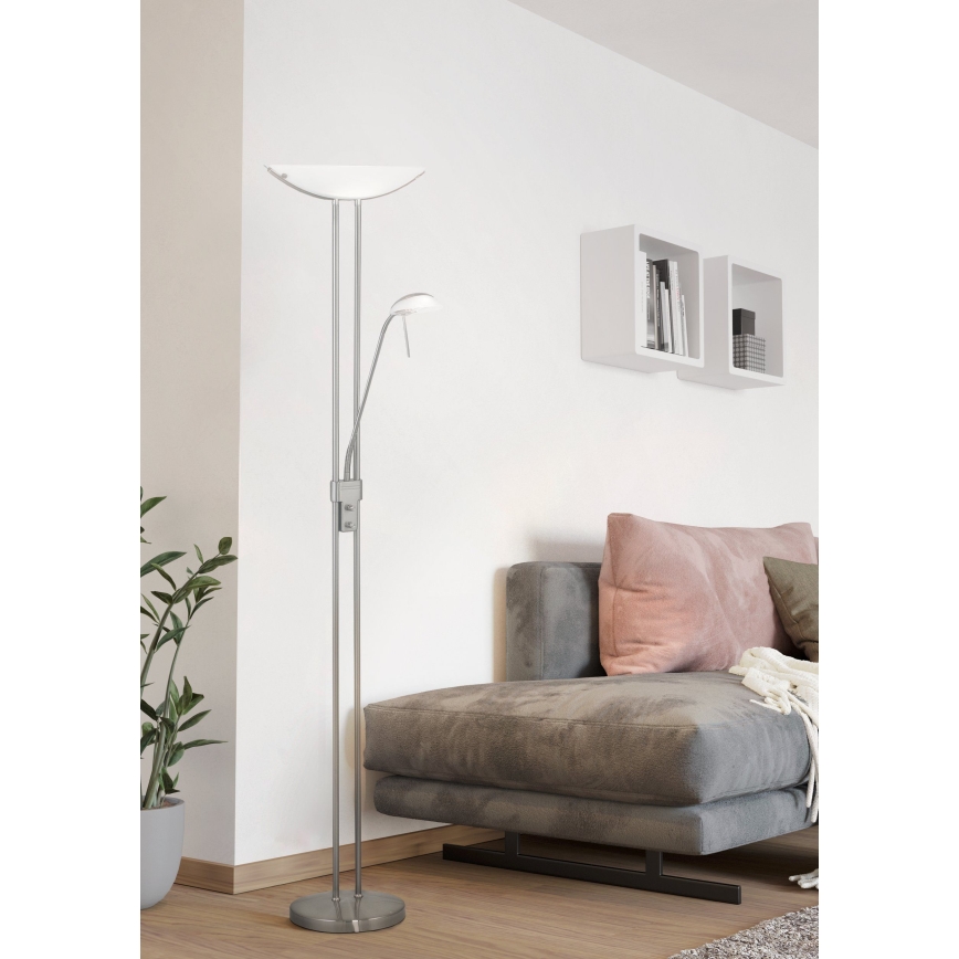 EGLO - Dæmpbar gulvlampe BAYA 1xR7s/230W+1xG9/33W mat krom