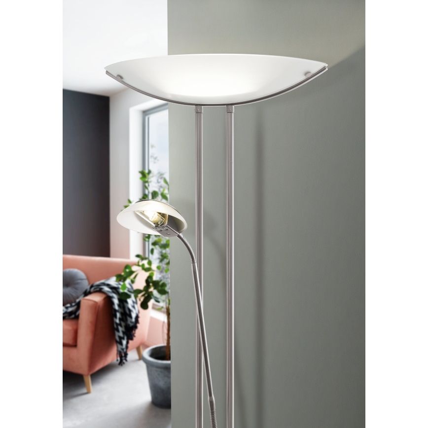 EGLO - Dæmpbar gulvlampe BAYA 1xR7s/230W+1xG9/33W mat krom