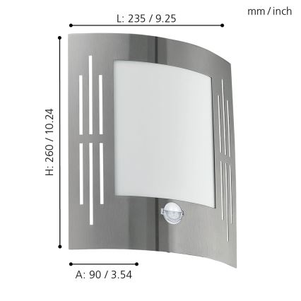 Eglo - Udendørs væglampe med sensor 1xE27/15W/230V IP44