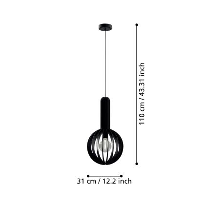 Eglo - Pendel 1xE27/40W/230V diameter 31 cm sort