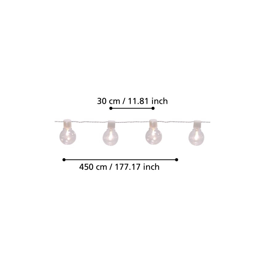 Eglo - Udendørs LED lyskæde 16xLED/0,064W/24V IP44 hvid