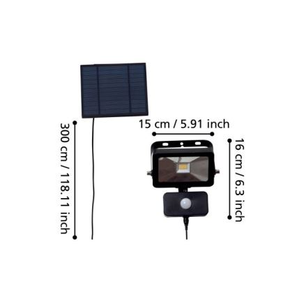 Eglo - Soldrevet LED projektør med sensor 15xLED/0,03W/3,7V 2600 mAh IP44