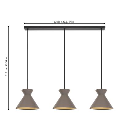 Eglo - Loftlampe med ledning 3xE27/40W/230V