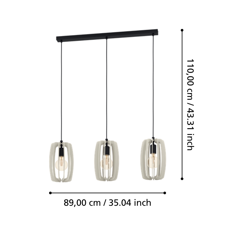 Eglo - Loftlampe på ledning 3xE27/40W/230V cremefarvet