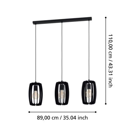 Eglo - Loftlampe med ledning 3xE27/40W/230V sort