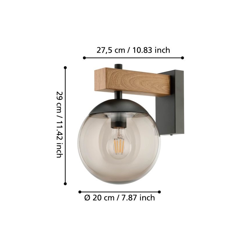 Eglo - Udendørs væglampe 1xE27/40W/230V sort/træ IP44