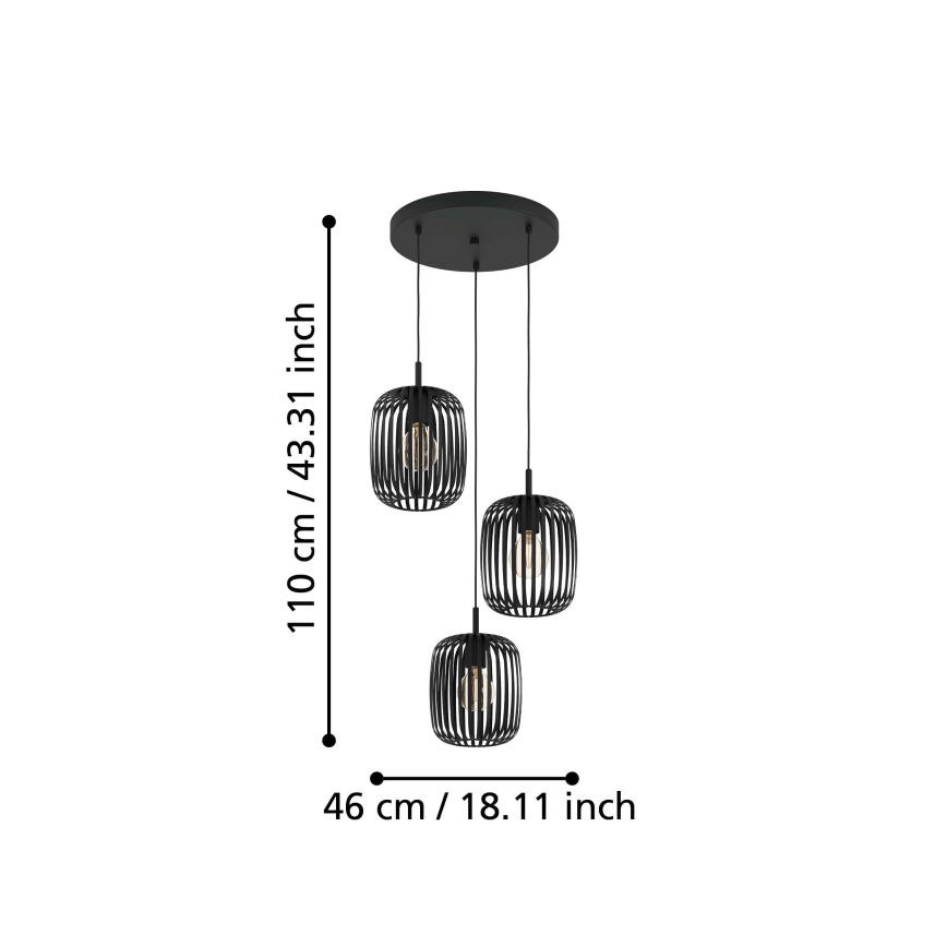 Eglo - Pendel 3xE27/40W/230V sort