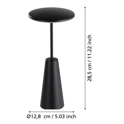 Eglo - Udendørs LED lampe m. touch-funktion dæmpbar LED/2,8W/5V 2400K/3000K/4000K 5200 mAh IP54 sort