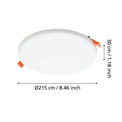 Eglo - LED indbygningslampe til badeværelse LED/18W/230V diameter 21,5 cm IP65