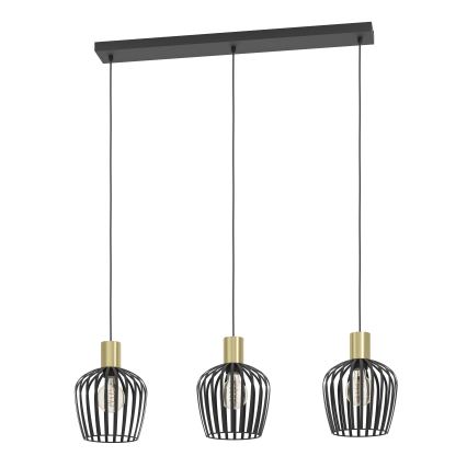 Eglo - Pendel 3xE27/40W/230V sort/guldfarvet